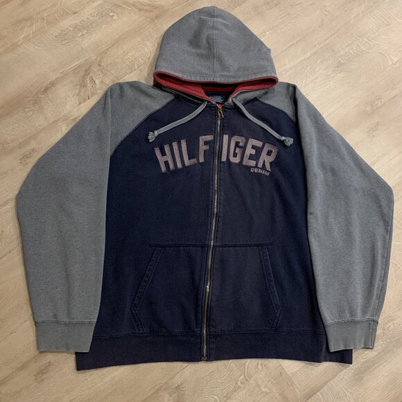 Vintage Y2K Tommy Hilfiger Full Zip Hoodie Men's 2XL XXL Sweatshirt Tommy Jeans - Picture 1 of 8